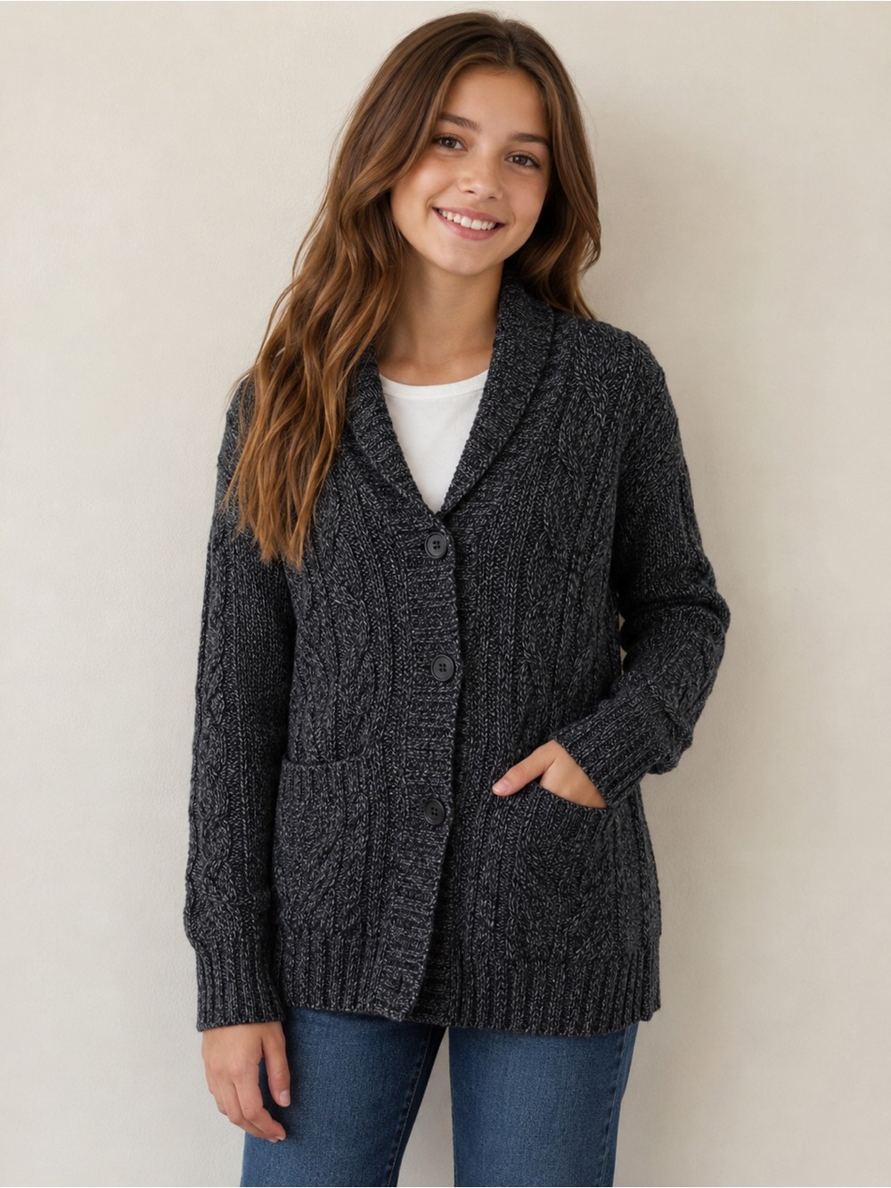 Pink Republic Girls Cable Knit Cardigan Sweater Size 10 12 Gray NWT Cozy